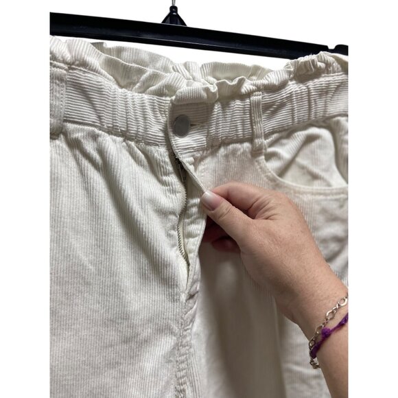 Zara Barrel Leg Paper Bag Waist Corduroy Pants White Size 4 Minimalist Neutral - Picture 8 of 12